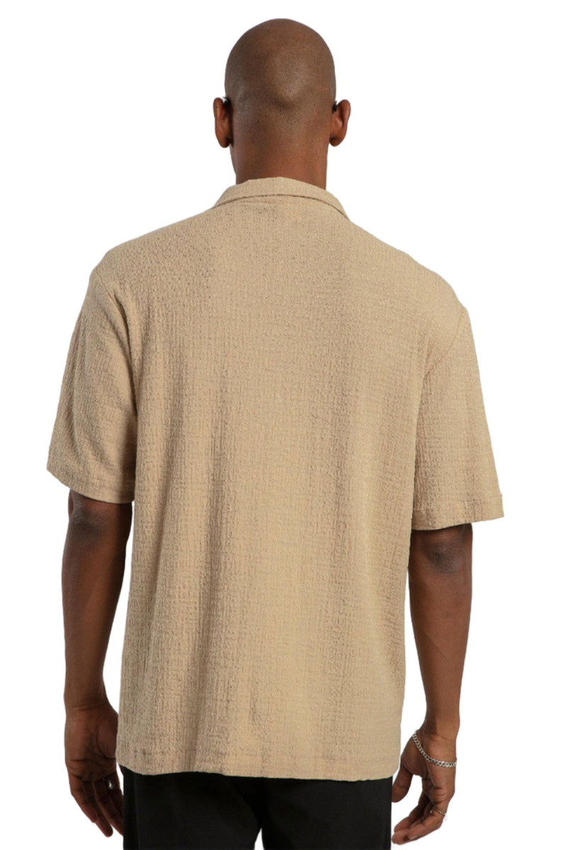 Linen Button Down Short Sleeve Shirt - Camel