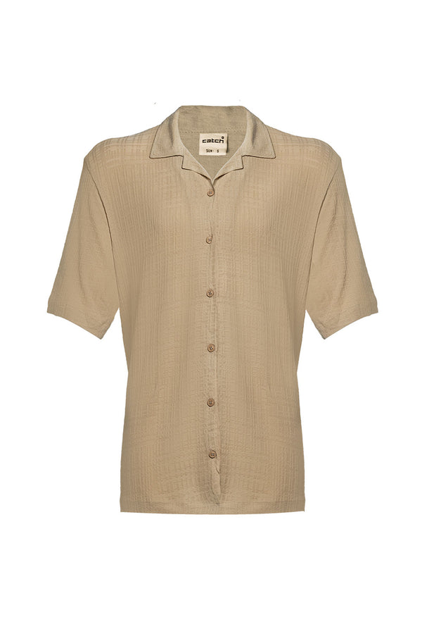 Linen Button Down Short Sleeve Shirt - Camel