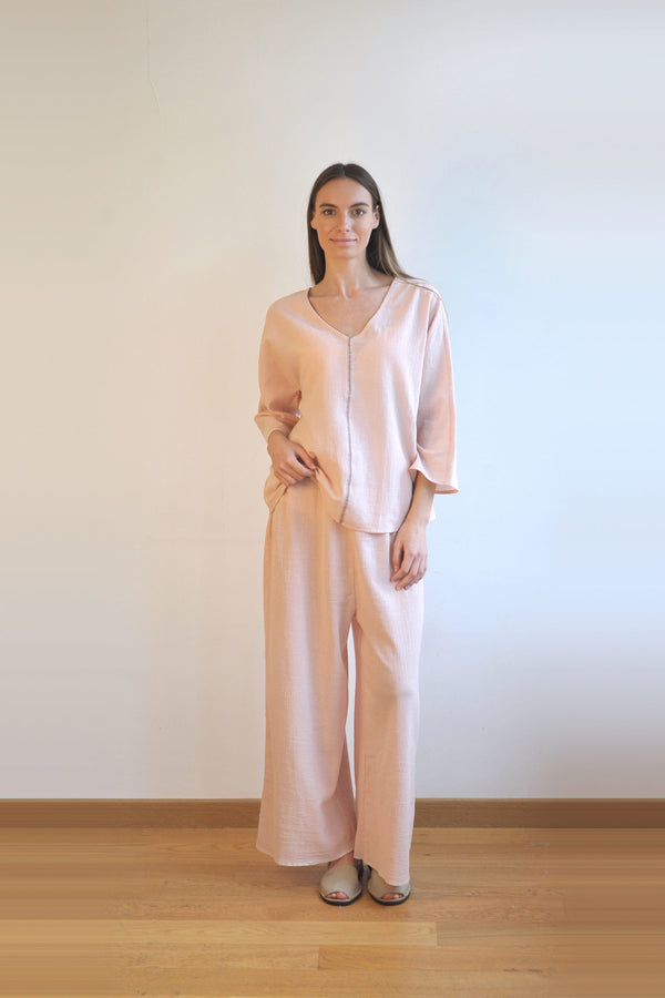 Sile Cross Stitched Blush Top