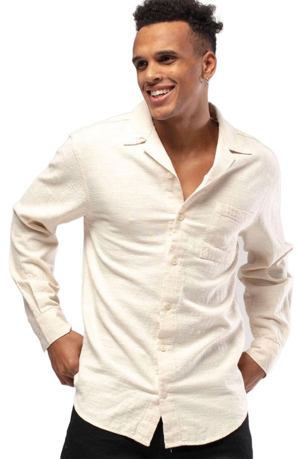 Linen Button Down Long Sleeve Shirt Beige