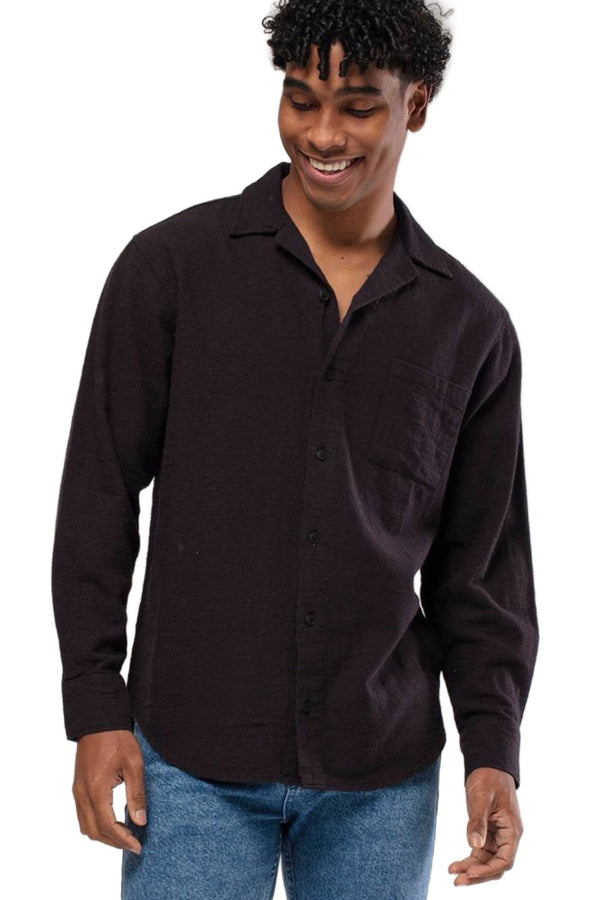Linen Button Down Long Sleeve Shirt Black