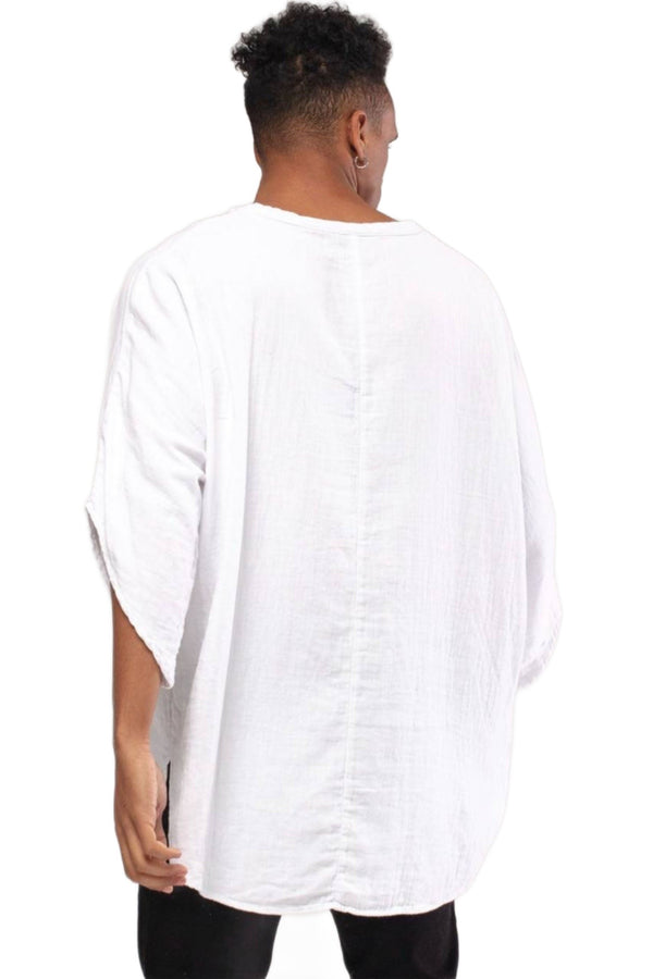 Bohemian Round Neck Bell sleeve Linen Shirt White