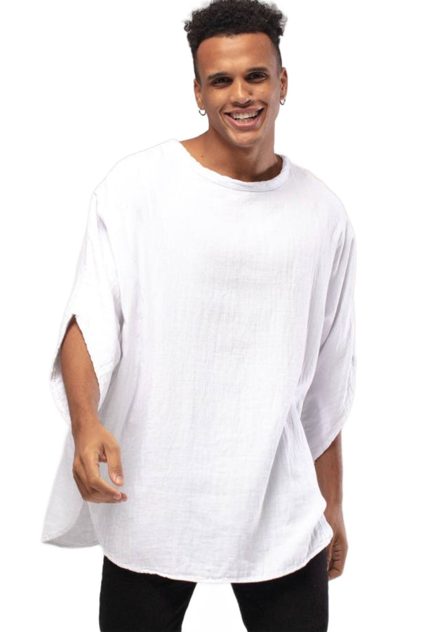 Bohemian Round Neck Bell sleeve Linen Shirt White
