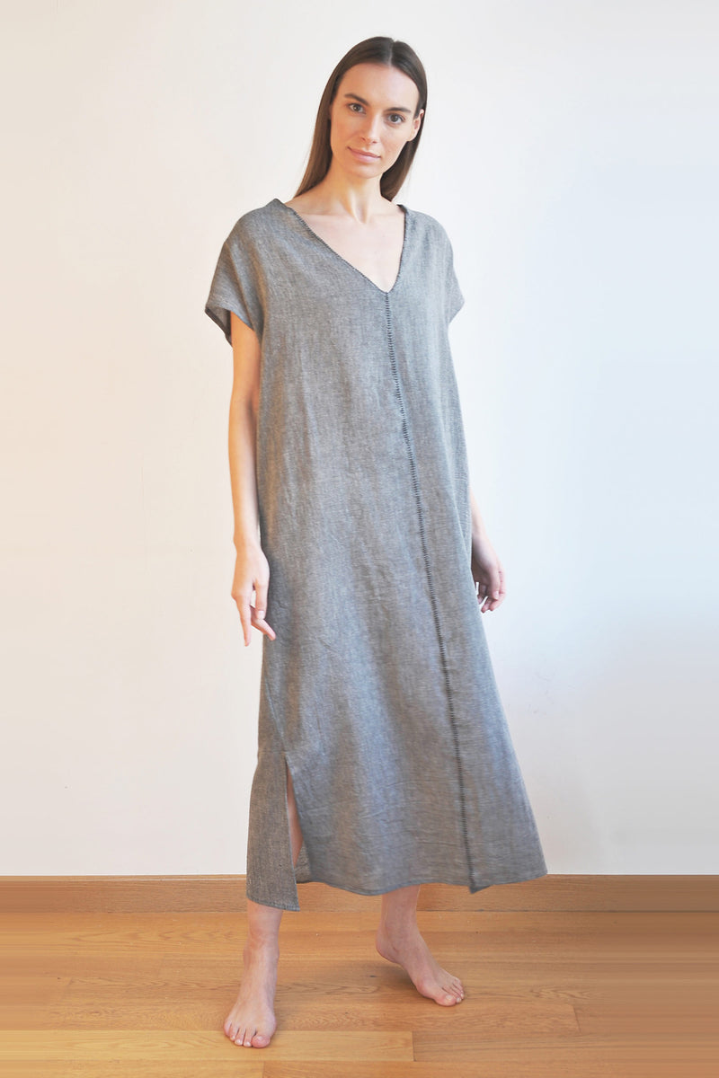 Sile V Neck Caftan Charcoal Dress
