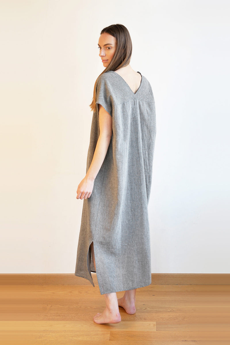 Sile V Neck Caftan Charcoal Dress