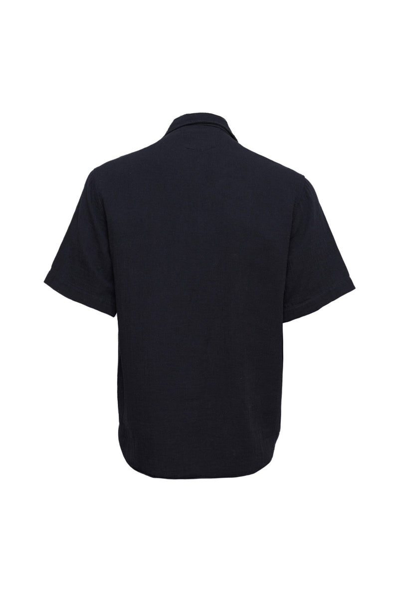 Linen Button Down Short Sleeve Shirt Black