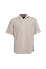 Linen Button Down Short Sleeve Beige Shirt