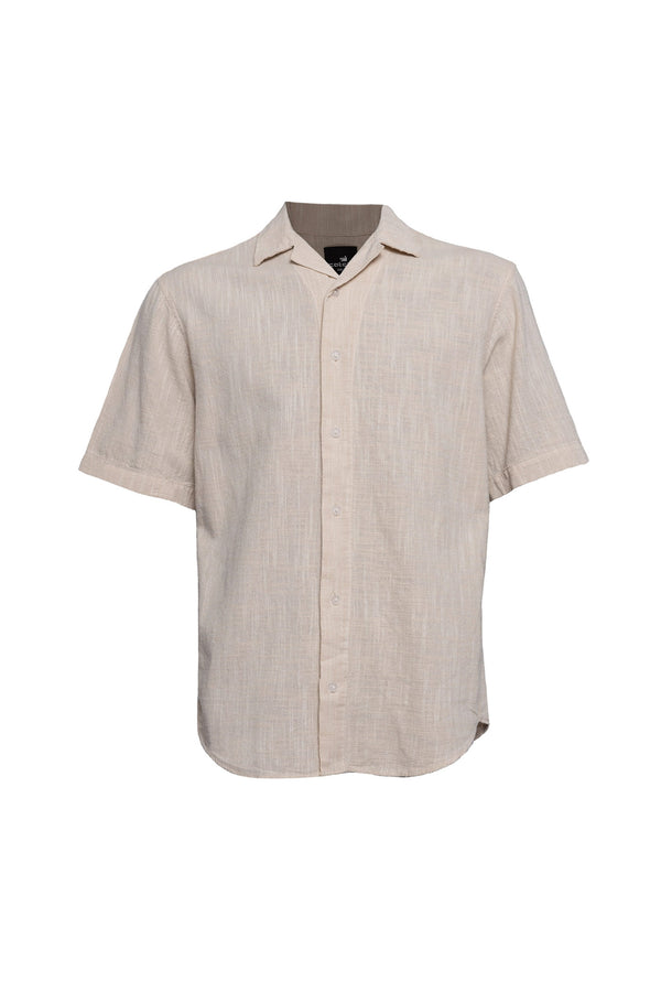 Linen Button Down Short Sleeve Beige Shirt